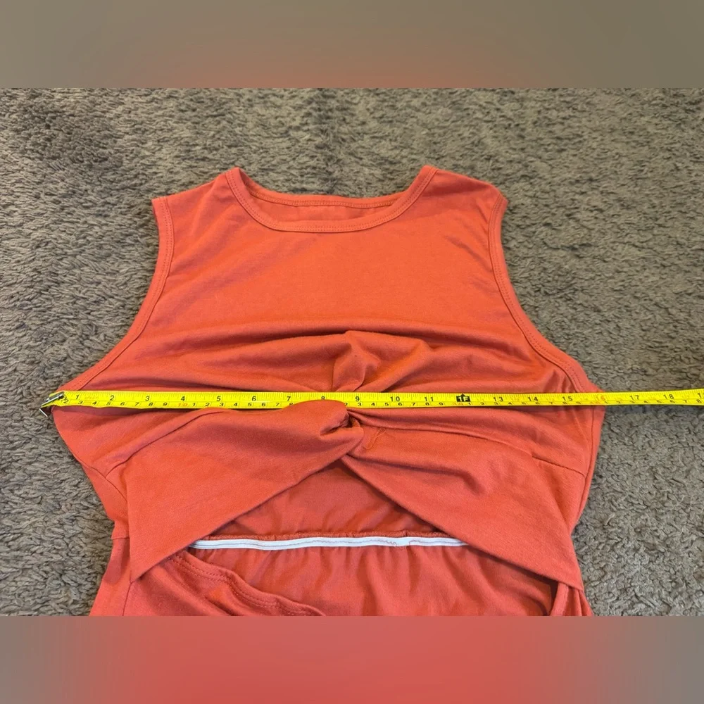2 FOR $25 Orange Cut Out Knot Front Ruched Midi Dress Stretchy Size S M - Picture 7 of 8